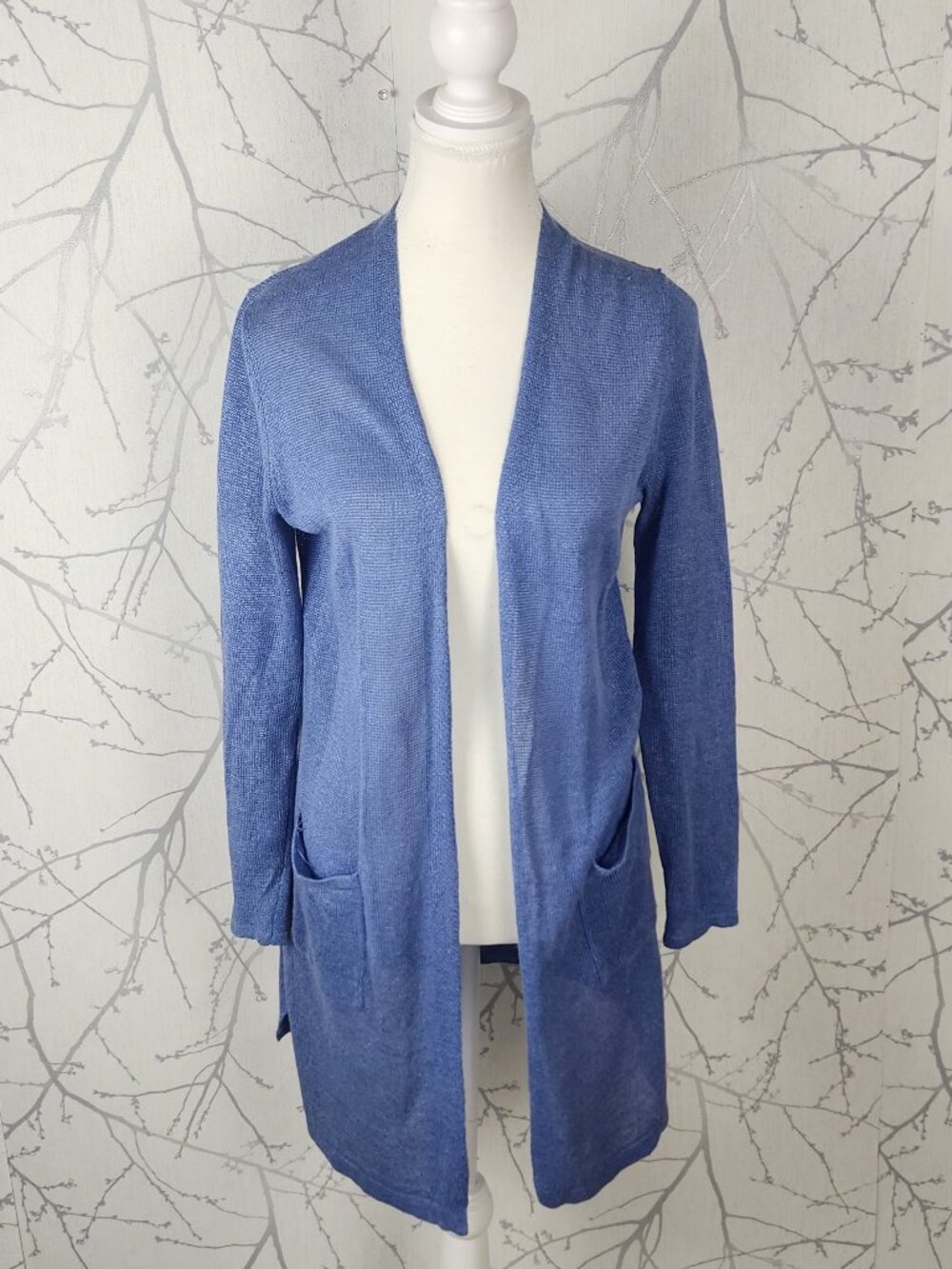 J. Jill Periwinkle Blue 58% Linen Knit Open Front Cardigan